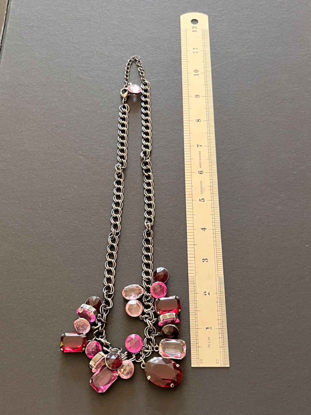 Pink & Ruby Red Rhinestone Statement Bib Necklace - Picture 6 of 12